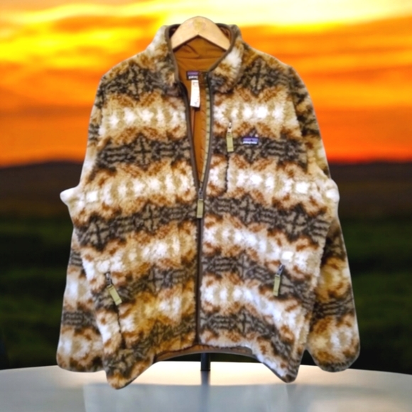Pristine Patagonia RARE Retro-X Cardigan Deep Pile Graphic Fleece Teddy Jacket L - Picture 1 of 8